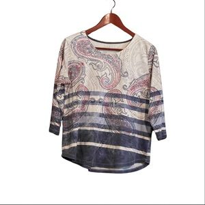 ALLISON DALEY Women  blouse Multi Color Paisley 3/4 sleeve  Size Petite Medium